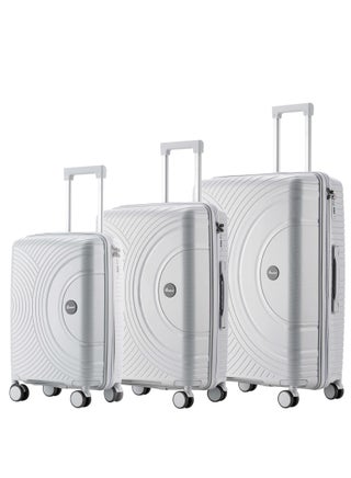 Unisex PP Fashion Trolley Luggage Set Lightweight Hard-Shell Spinner luggage with 4 Double Spinner Wheel and 3-Digit Combination Lock KH1010 Light Grey